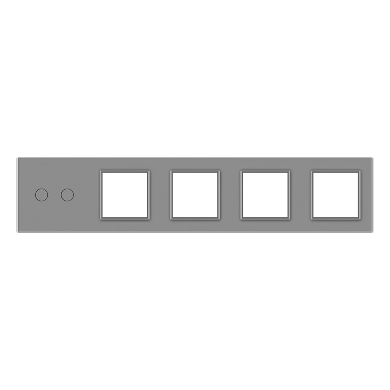 Рамка 5-постова для одного 2-сенсорного вимикача і чотирьох розеток (2-0-0-0-0) LIVOLO, загартоване скло, сіра, 365×80 мм (VL-P702/E/E/E/E-10I)