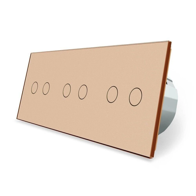 Сенсорний прохідний/перехресний вимикач 6 сенсорів (2-2-2) Livolo золото скло (VL-C706S-13)