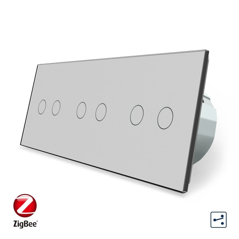 Розумний сенсорний прохідний/перехресний вимикач 6 сенсорів (2-2-2) Livolo сірий скло (VL-C706SZ-15)