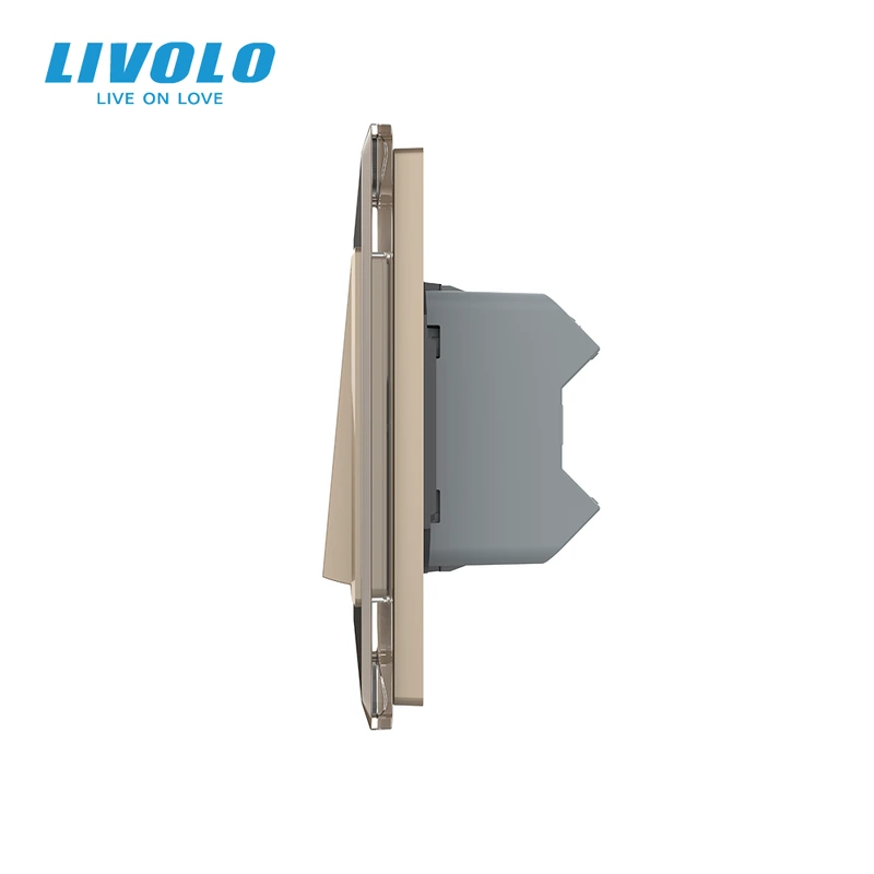 Двоклавішний перехресний вимикач LIVOLO золотий 2.5D скло