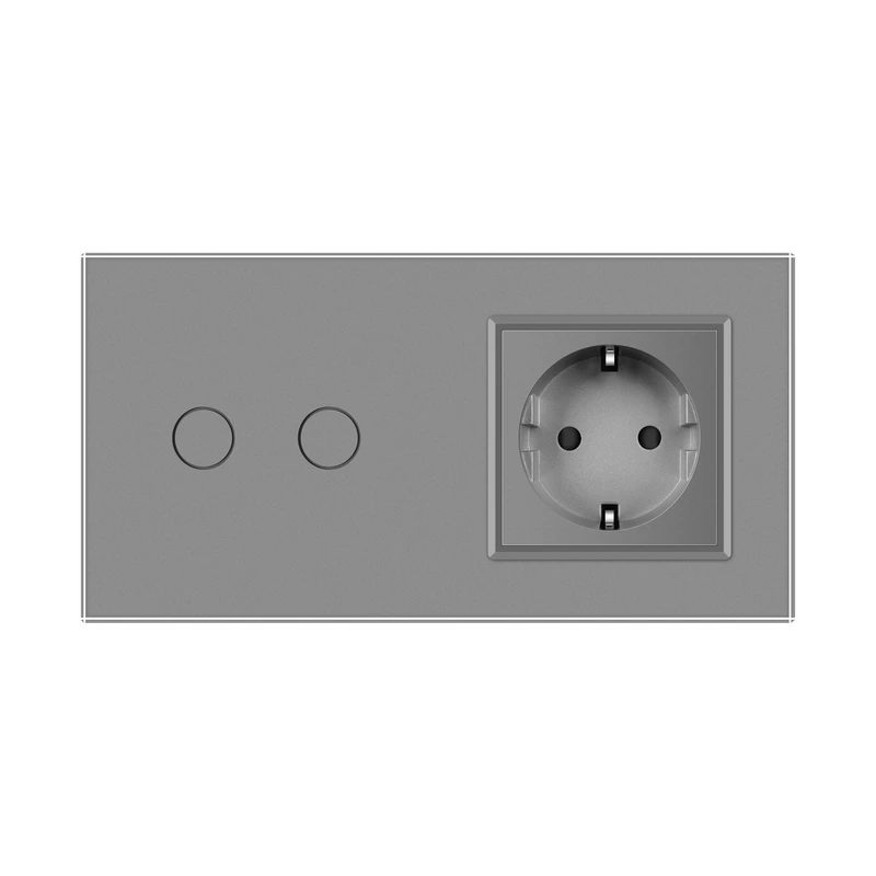 Розумний сенсорний EC вимикач 2 сенсора 1 розетка Livolo сірий скло (VL-M7FC2Z2/FCTC16A-2IP)