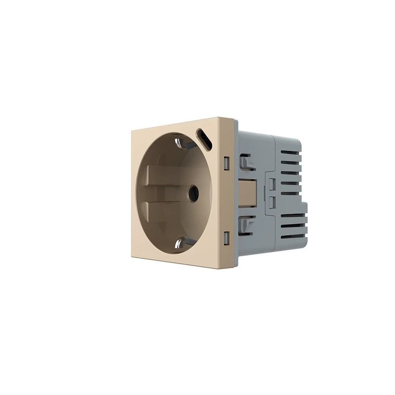 Електрична розетка LIVOLO з USB Type-C PD 18Вт, швидке заряджання iPhone, золота, 16А 230В, із заземленням, шторки, модуль (VL-FCTF16A.UC18W-2AP)