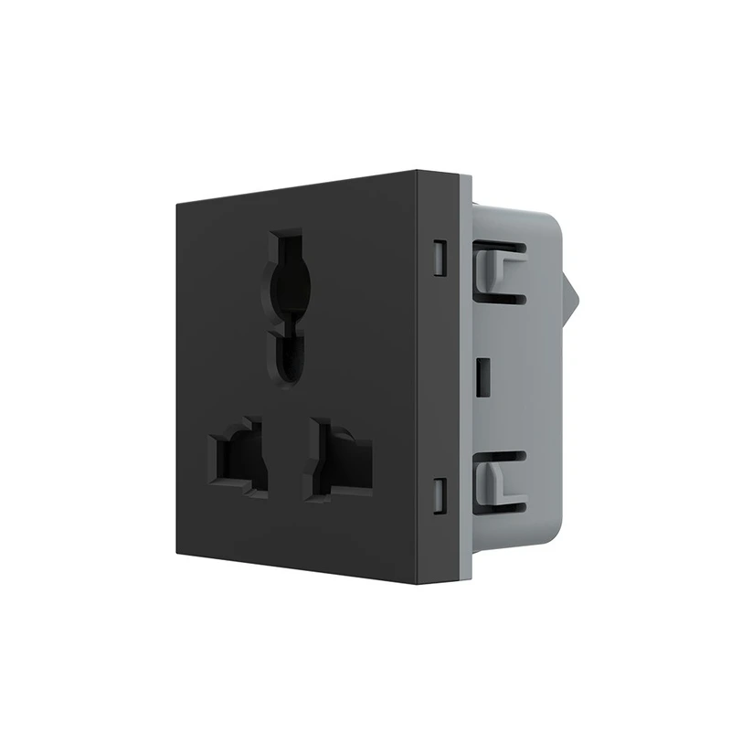 Універсальна розетка LIVOLO 12-в-1, з заземленням і шторками, чорна, 16А 250В, модуль (VL-FCT22 16A-2BP)