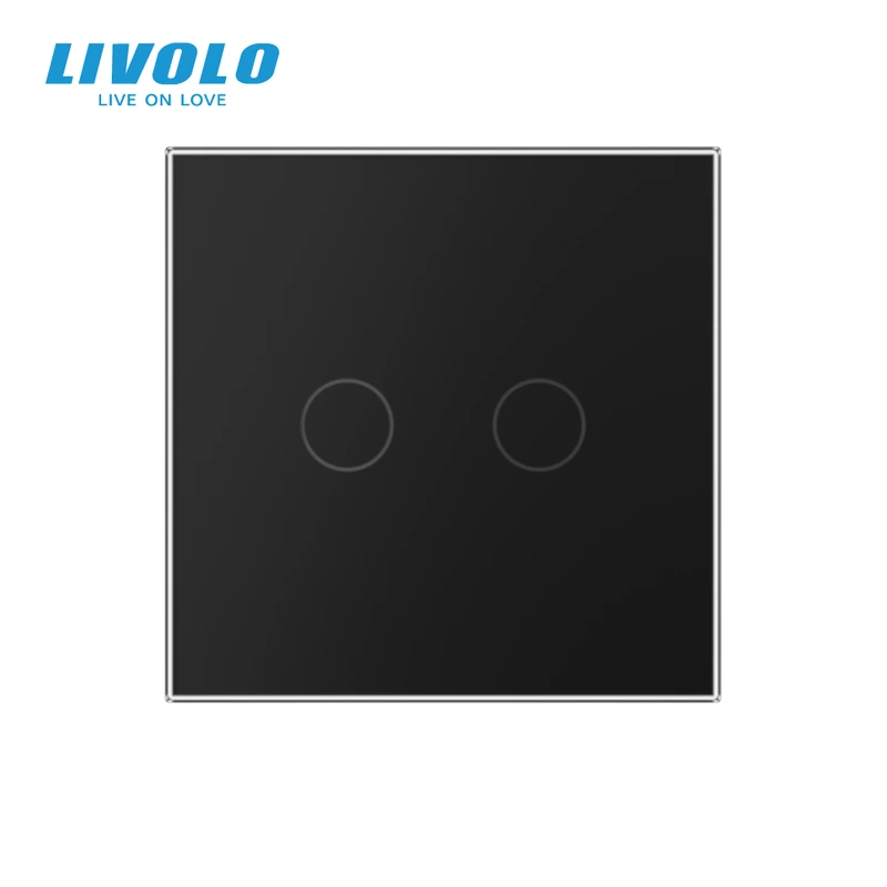 Сенсорний вимикач LIVOLO, 2-сенсорний, чорний матовий скляний, 5А 230В, без нейтралі
