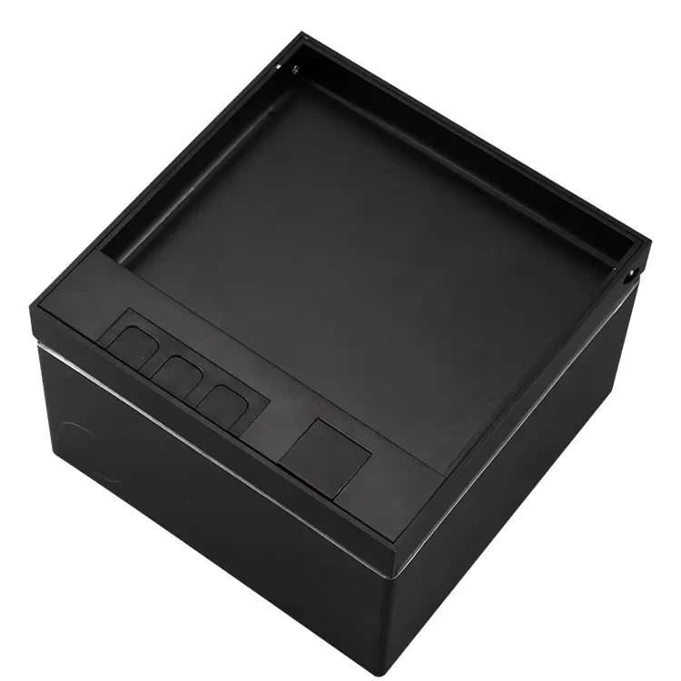 Розетковий люк підлоговий LIVOLO чорний, вбудований невидимий прихованого монтажу, пустий корпус на 2 модулі (без розеток) для наповнення будь-якими розетками, з кришкою, IP54, нержавіюча сталь, розмір 130×130×84 мм (VL-SHSJ52-B)