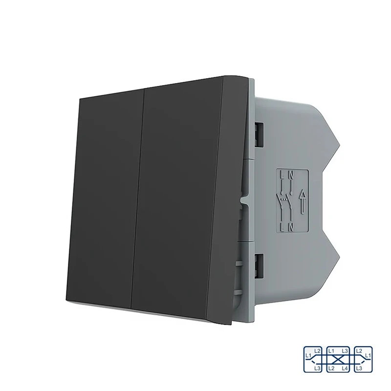 Перехресний (хрестовий) вимикач LIVOLO, 2-клавішний, чорний, модуль без рамки(VL-FCMM10A-1BP)