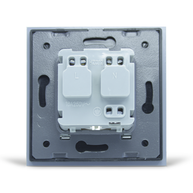 Електрична розетка з заземленням LIVOLO, чорна з білою рамкою, хромованою вставкою, скло, шторки, 250В 16А (VL-C7C1EU-11/12C)