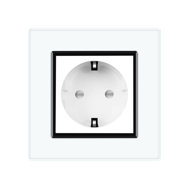 Електрична розетка з заземленням LIVOLO, біла з чорною вставкою, шторки, скло, 250В 16А (VL-C7C1EU-11B)