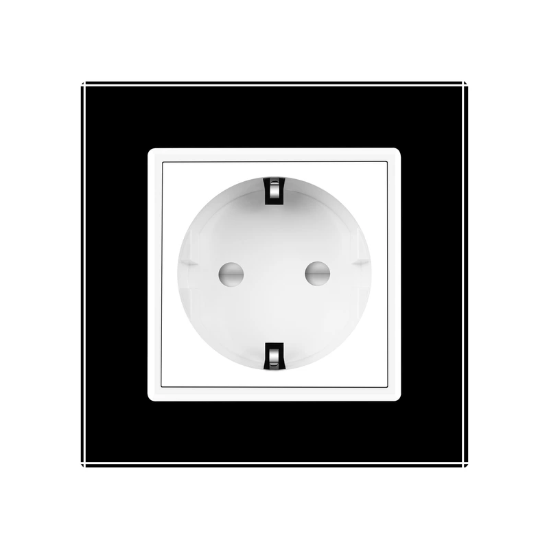Електрична розетка з заземленням LIVOLO, біла з чорною рамкою, шторки, скло, 250В 16А (VL-C7C1EU-12/11)