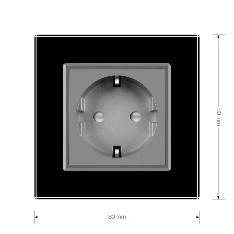 Електрична розетка з заземленням LIVOLO, сіра з чорною рамкою, шторки, скло, 250В 16А (VL-C7C1EU-12/15)
