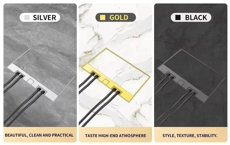 Розетковий люк підлоговий LIVOLO чорний, вбудований невидимий прихованого монтажу, пустий корпус на 4 модулі (без розеток) для наповнення будь-якими розетками, з кришкою, IP54, нержавіюча сталь, розмір 250×130×84 мм (VL-SHSJ54-B)