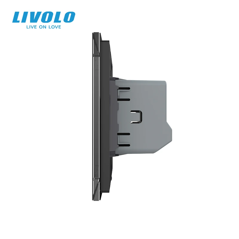 Сенсорний прохідний / перехресний вимикач LIVOLO, 5А 230В, чорний матове скло