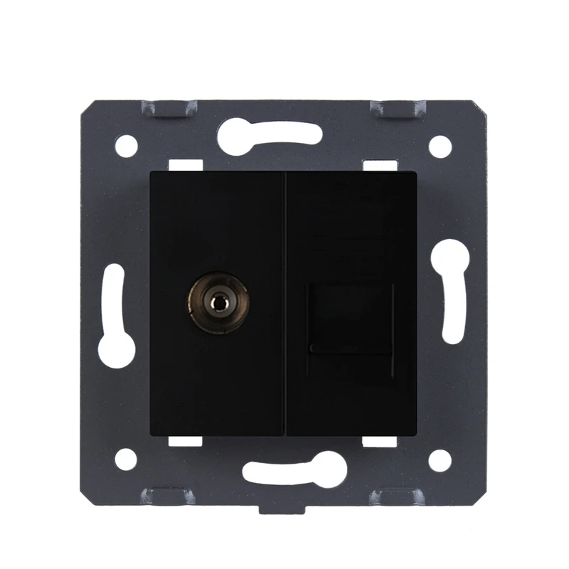 Розетка LIVOLO телевізійна + комп'ютерна RJ-45 (8P8C Cat.6), чорна, з пилозахистом, модуль (C7-1V1C-12)