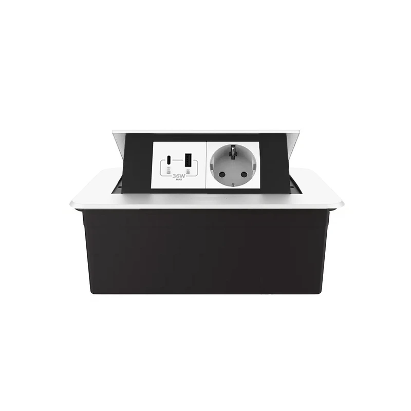 Меблева розетка LIVOLO біла, вбудована у стільницю, з USB-A і USB Type-C 36 Вт, висувна, з заземленням, плавне відкриття, алюміній (VL-SHS012-TC-UA.UC-WP-W)