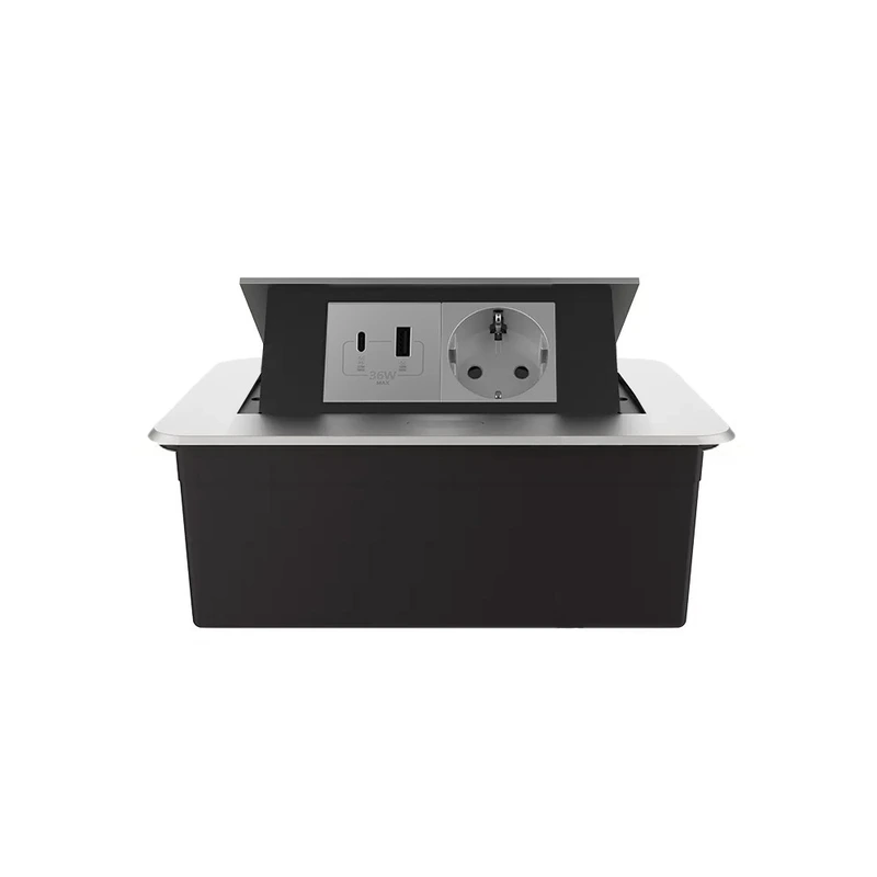 Меблева розетка LIVOLO срібна, вбудована у стільницю, з USB-A і USB Type-C 36 Вт, висувна, з заземленням, плавне відкриття, алюміній (VL-SHS012-TC-UA.UCIP-S)