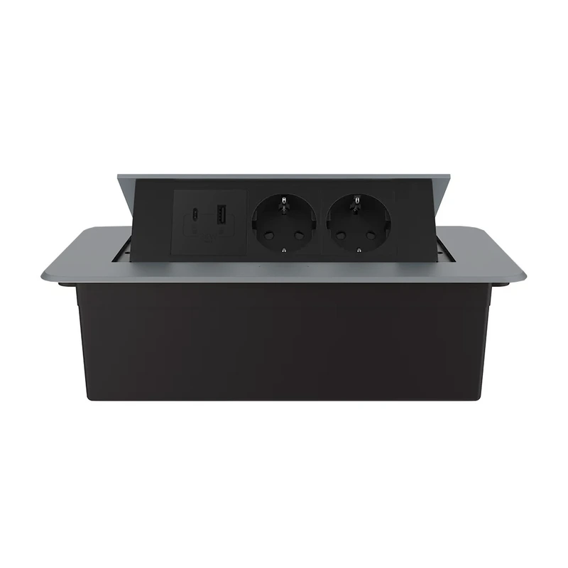 Меблева розетка потрійна LIVOLO сіра, вбудована у стільницю, з USB-A і USB Type-C 36 Вт, висувна, з заземленням, плавне відкриття, алюміній (VL-SHS013-TC-UA.UC-BP-G)