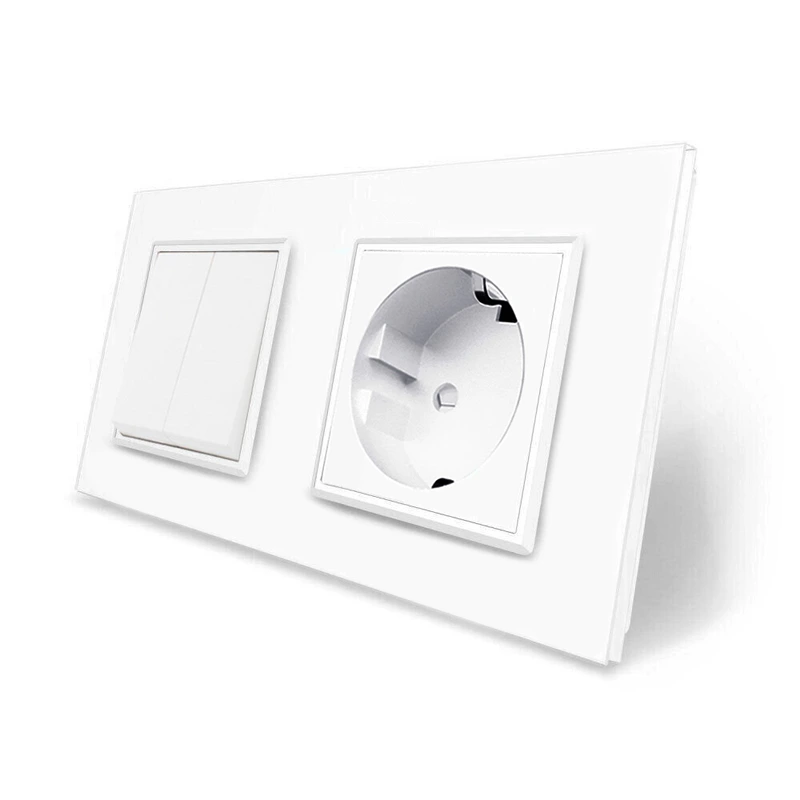Двоклавішний вимикач з розеткою Livolo білий скло (VL-C7C1EUK2-11)