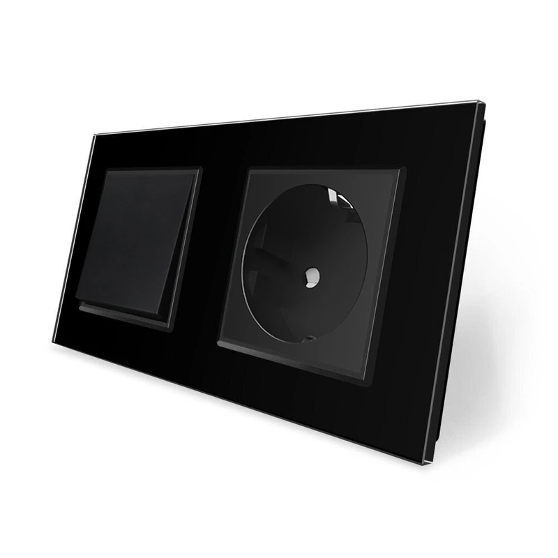 Одноклавішний вимикач з розеткою LIVOLO чорний матовий скло