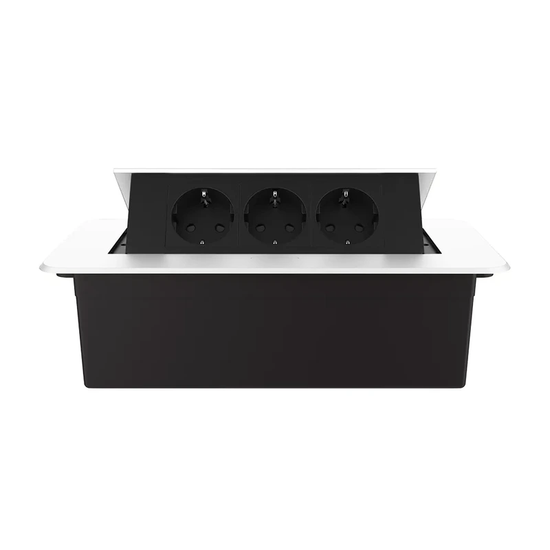 Меблева розетка потрійна LIVOLO біла, вбудована у стільницю, для кухні/офісу/конференц-залу, висувна, з заземленням, плавне відкриття, алюміній 265×118×70 мм (VL-SHS013-TCBP-W) (VL-SHS013-TC-BP-W)