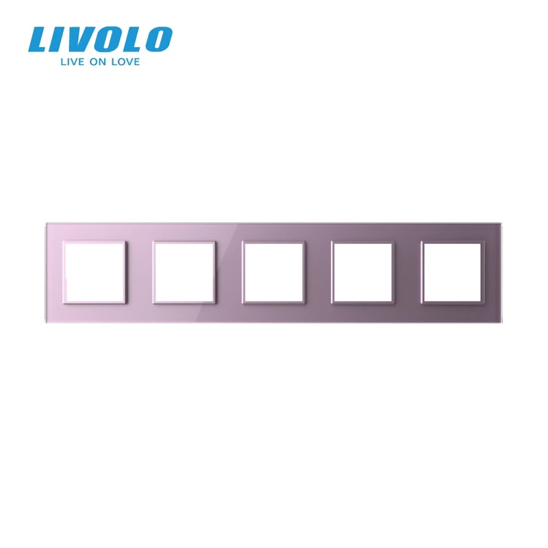 Рамка 5-постова LIVOLO, загартоване скло, рожева, 365×80 мм (C7-SR/SR/SR/SR/SR-17)