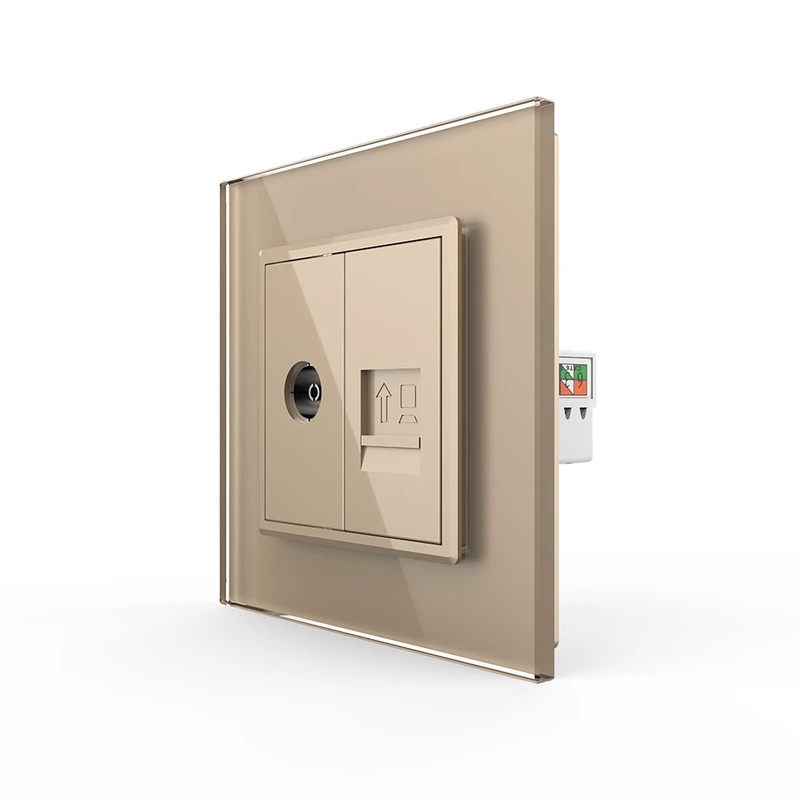 Розетка комп'ютерна RJ-45 і ТБ розетка Livolo золото скло (VL-C791VC-13)