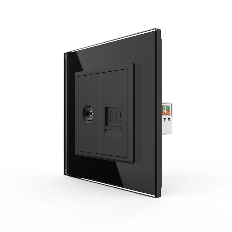 Розетка комп'ютерна RJ-45 і ТБ розетка LIVOLO чорна матова скло