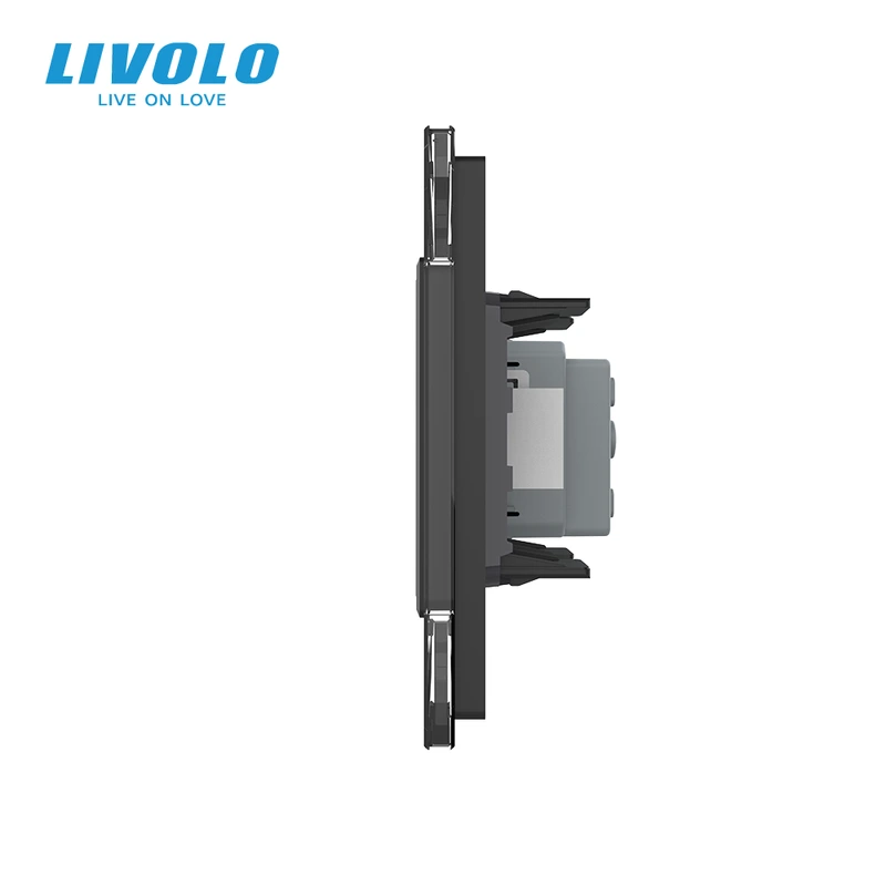 Розетка HDMI LIVOLO, чорна, настінна дизайнерська, скляна рамка