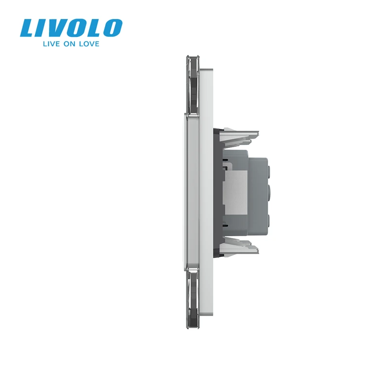 Розетка HDMI LIVOLO, сіра, настінна дизайнерська, скляна рамка