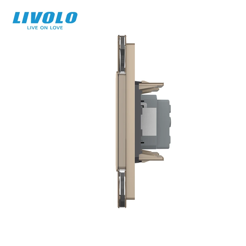 Розетка HDMI LIVOLO, золота, настінна дизайнерська, скляна рамка