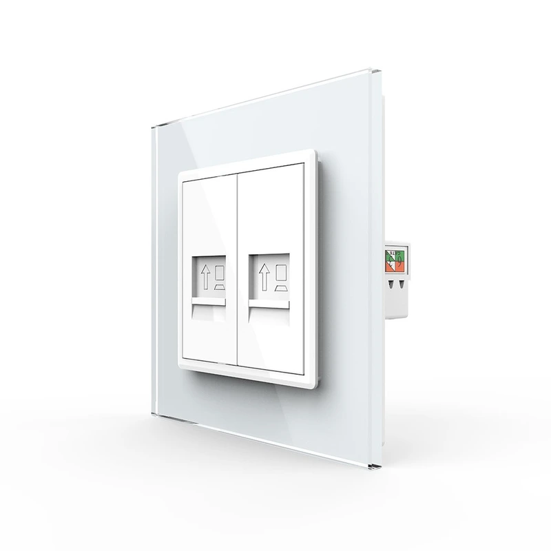 Розетка комп'ютерна подвійна RJ-45 LIVOLO біла 2.5D скло