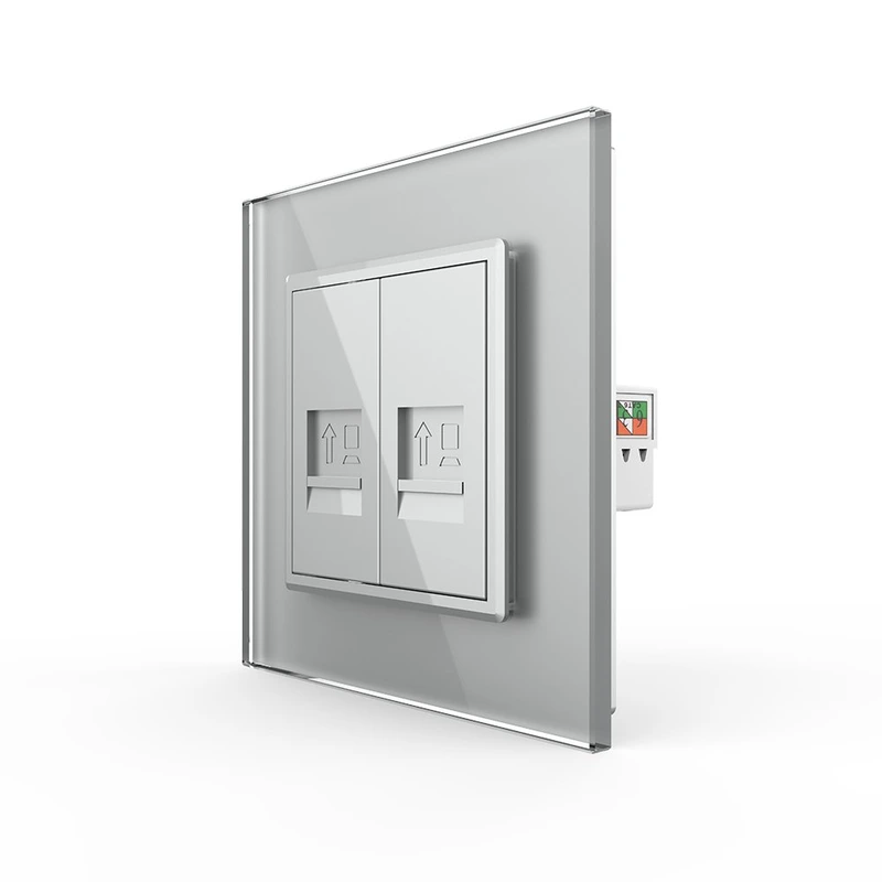 Розетка комп'ютерна подвійна RJ-45 Livolo сірий скло (VL-C792C-15) (VL-C7FCCP/FCCP-2IP)