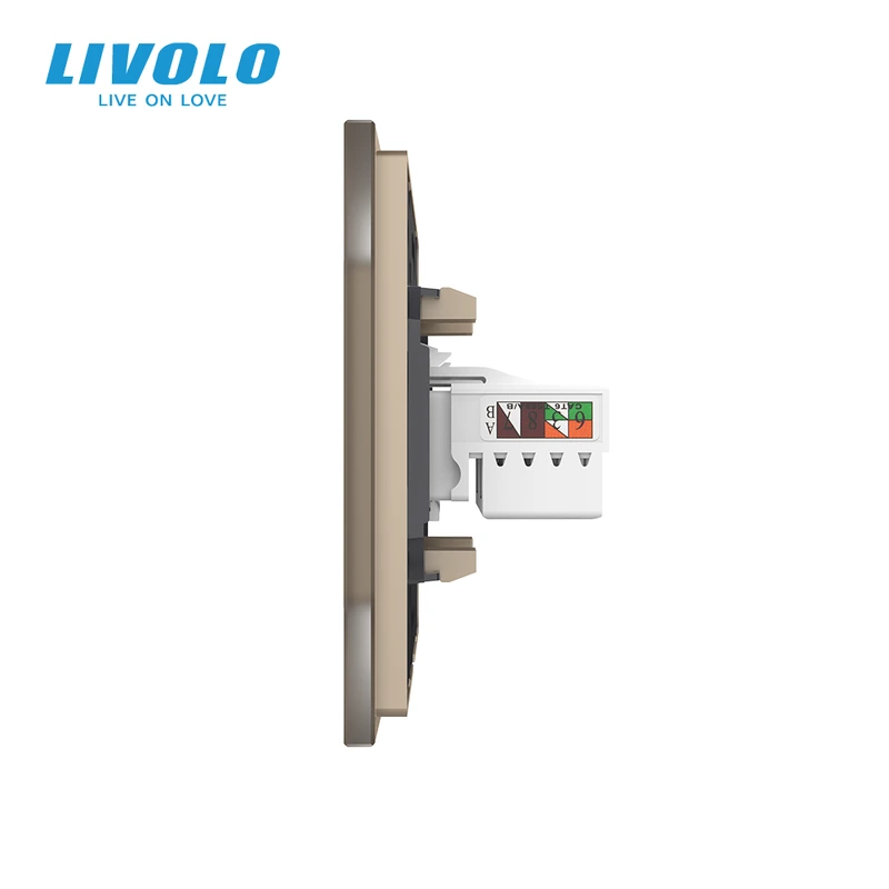 Розетка комп'ютерна подвійна RJ-45 LIVOLO золота матова скло