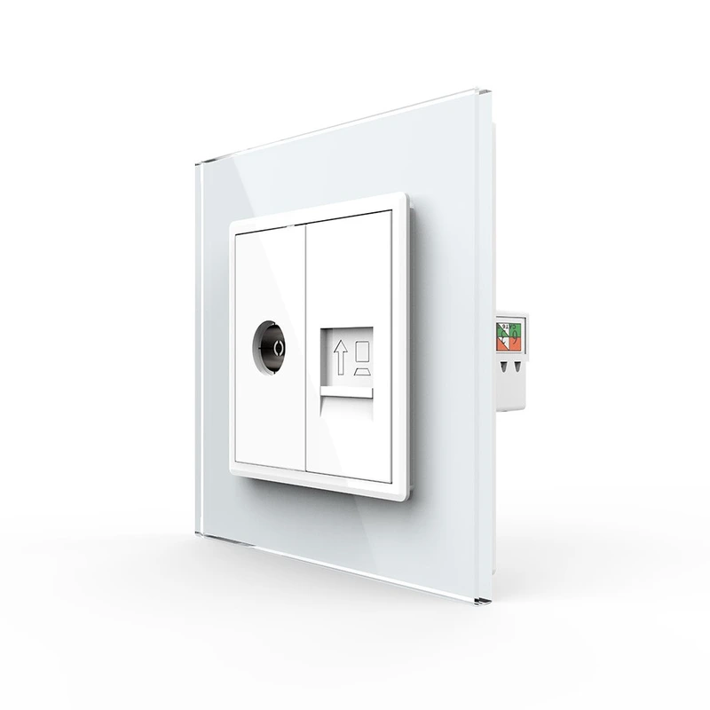 Розетка комп'ютерна RJ-45 і ТБ розетка Livolo білий скло (VL-C791VC-11) (VL-C7FCCP/FCTV-2WP)
