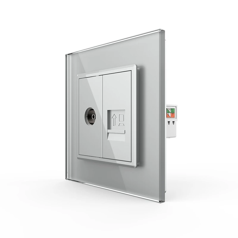 Розетка комп'ютерна RJ-45 і ТБ розетка LIVOLO сіра 2.5D скло