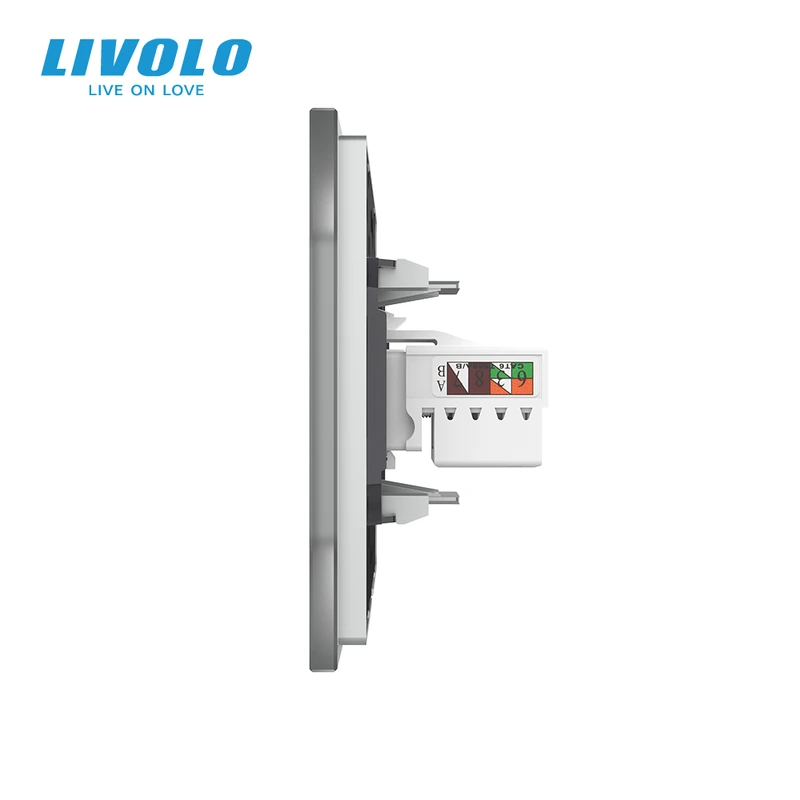 Розетка комп'ютерна RJ-45 і ТБ розетка LIVOLO сіра матова скло
