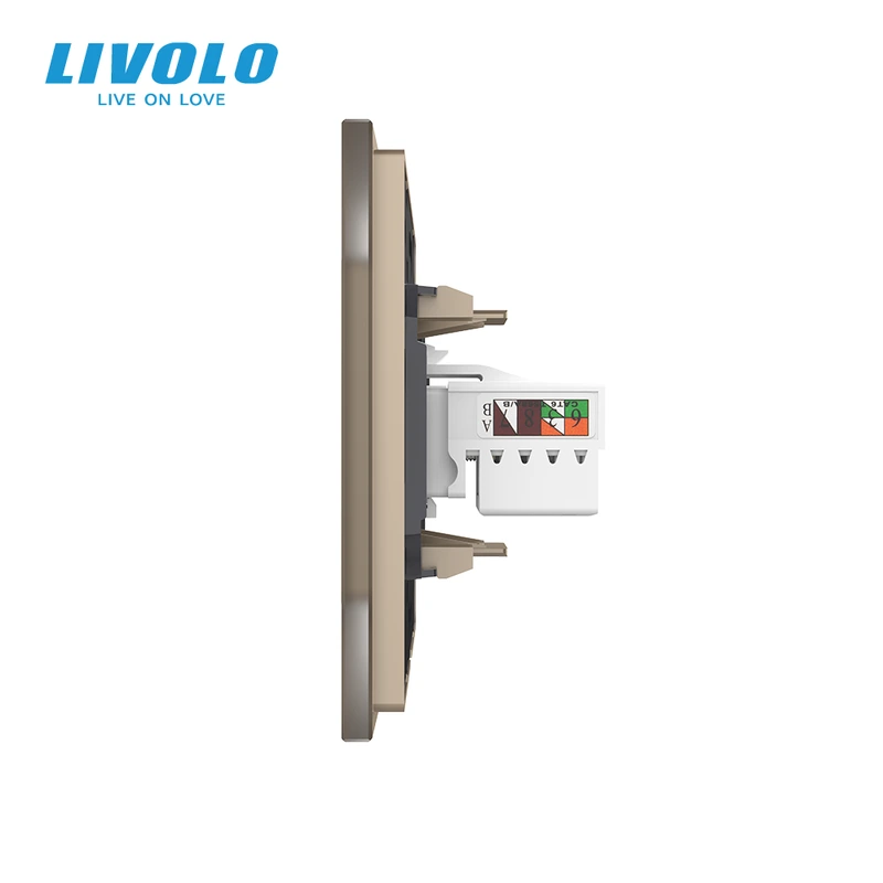 Розетка комп'ютерна RJ-45 і ТБ розетка LIVOLO золота матова скло