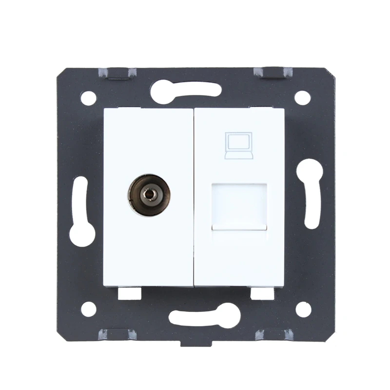 Розетка LIVOLO телевізійна + комп'ютерна RJ-45 (8P8C Cat.6), біла, з пилозахистом, модуль