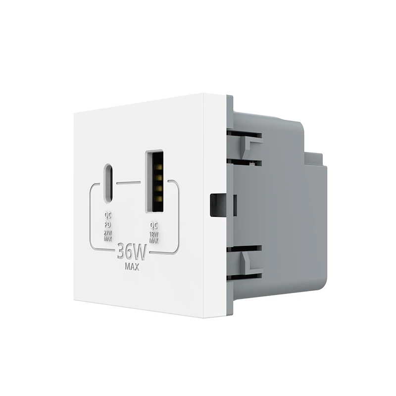 Розетка LIVOLO USB-A + USB-C PD 36Вт, біла, швидке заряджання, Power Delivery QC 3.0, модуль (VL-FCUA18W.UC18W-2WP) (VL-FCUA18W.UC18W-2WPS24)