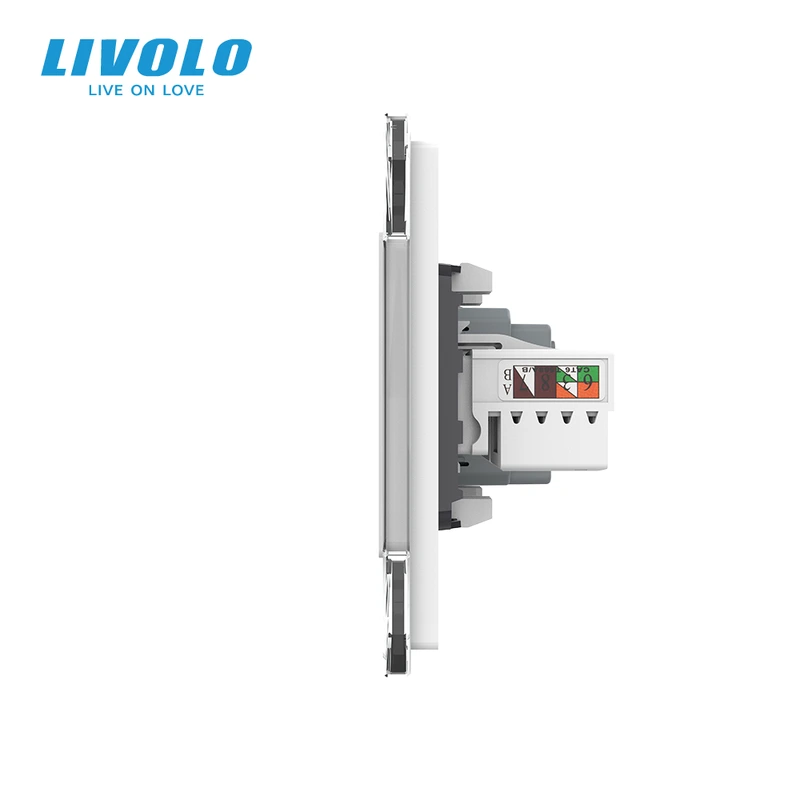 Розетка LIVOLO з двома інтернет портами RJ-45, біла, настінна дизайнерська, скляна рамка