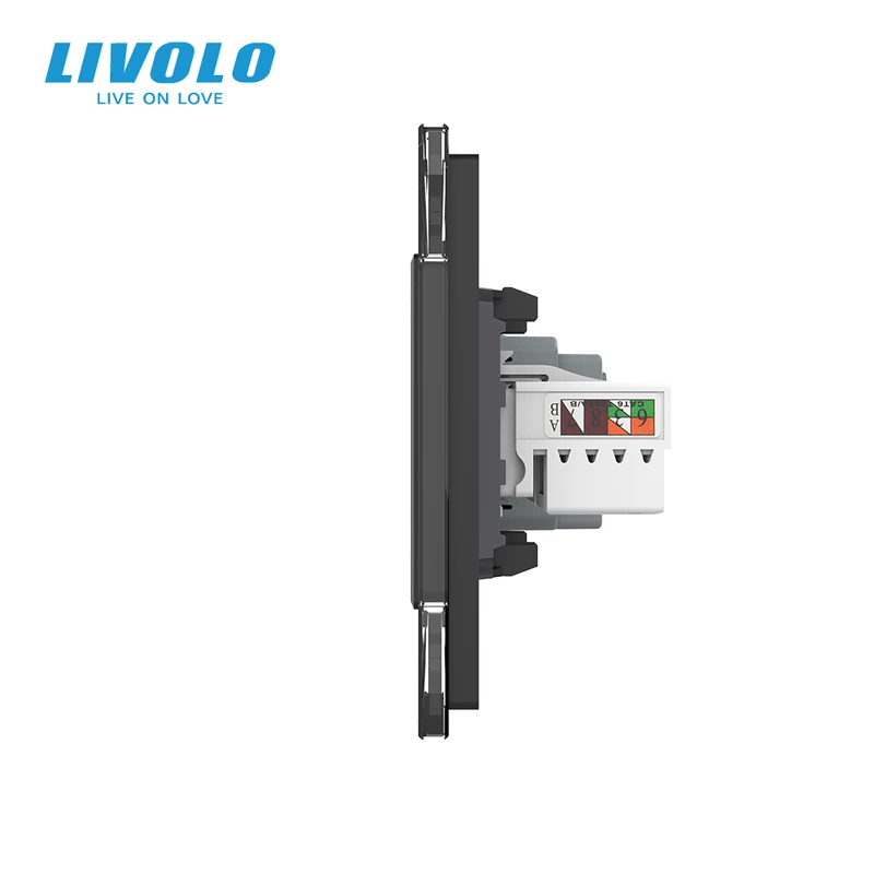 Розетка LIVOLO з двома інтернет портами RJ-45, чорна, настінна дизайнерська, скляна рамка