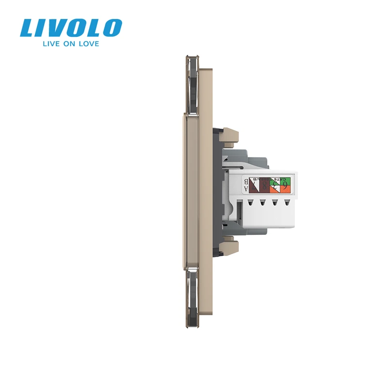 Розетка LIVOLO з двома інтернет портами RJ-45, золота, настінна дизайнерська, скляна рамка