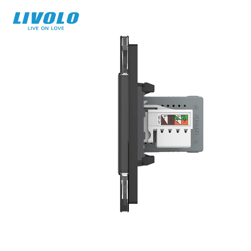 Розетка LIVOLO з USB 10Вт і інтернет портом RJ-45, чорна, настінна дизайнерська, скляна рамка