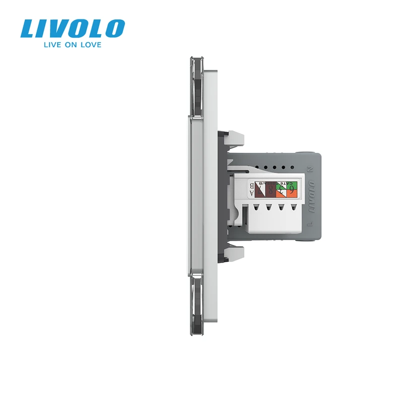 Розетка LIVOLO з USB 10Вт і інтернет портом RJ-45, сіра, настінна дизайнерська, скляна рамка