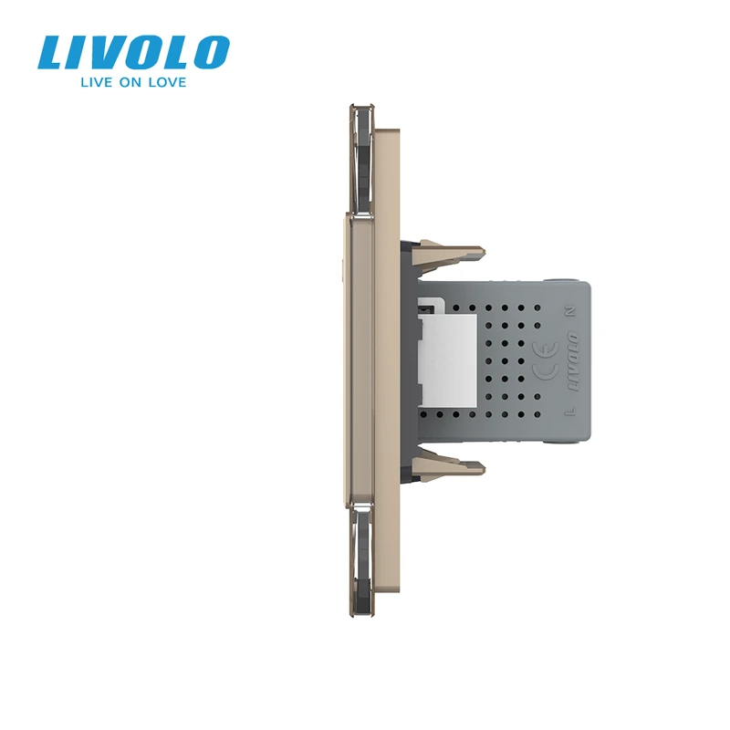 Розетка LIVOLO з USB 10Вт, інтернет портом RJ-45 і HDMI, золота, настінна дизайнерська, скляна рамка