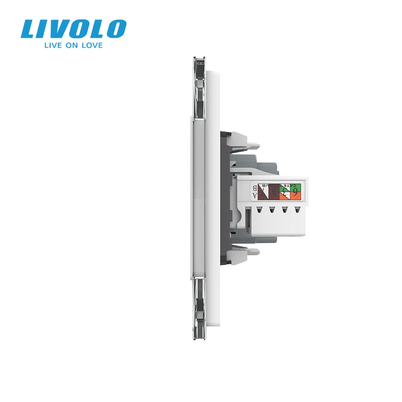 Розетка LIVOLO з USB 18Вт, HDMI і Інтернет RJ-45, із заземленням, шторки, біла, скляна рамка, 250В 16А