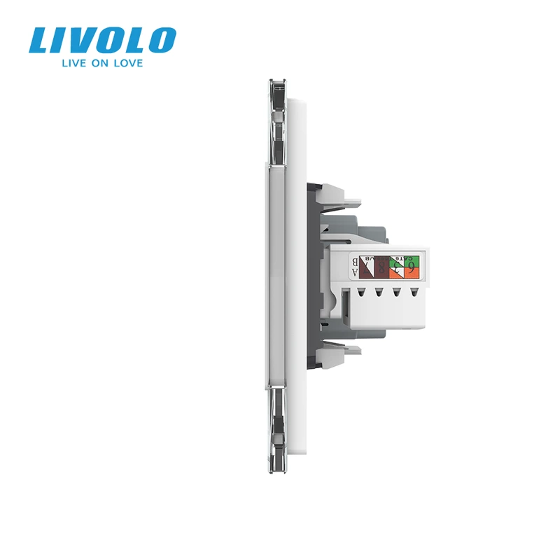 Розетка LIVOLO з USB 18Вт, Інтернет RJ-45 і ТВ виходом, із заземленням, шторки, біла, скляна рамка, 250В 16А