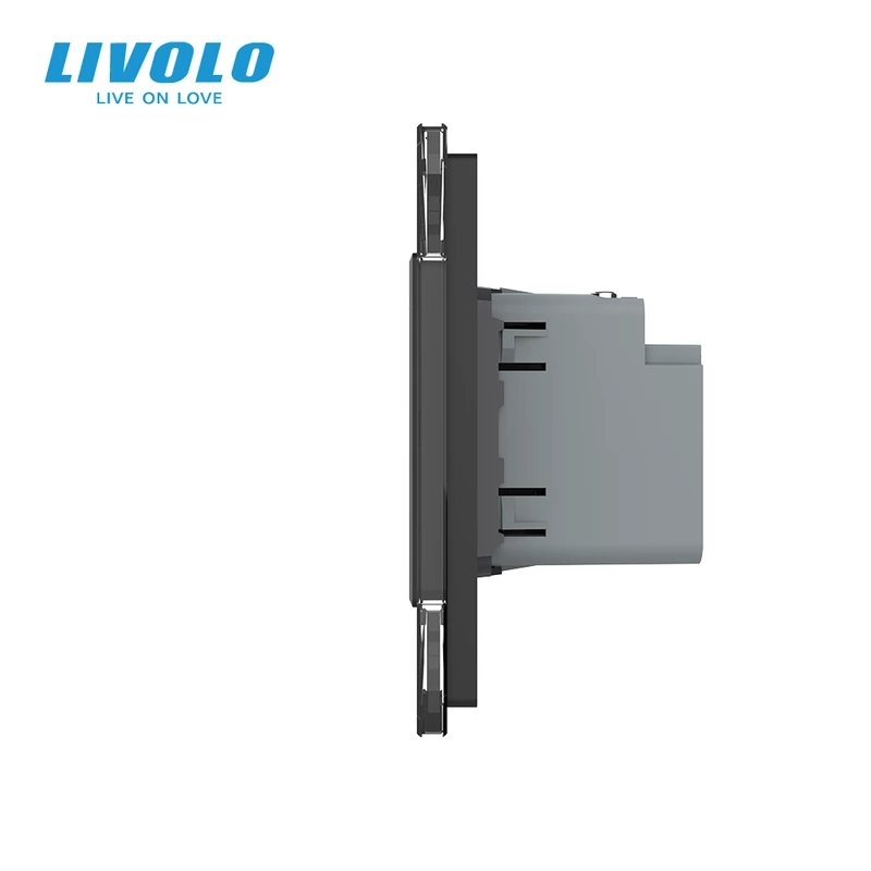 Розетка LIVOLO з USB-C Power Delivery 45Вт, чорна, настінна дизайнерська, скляна рамка