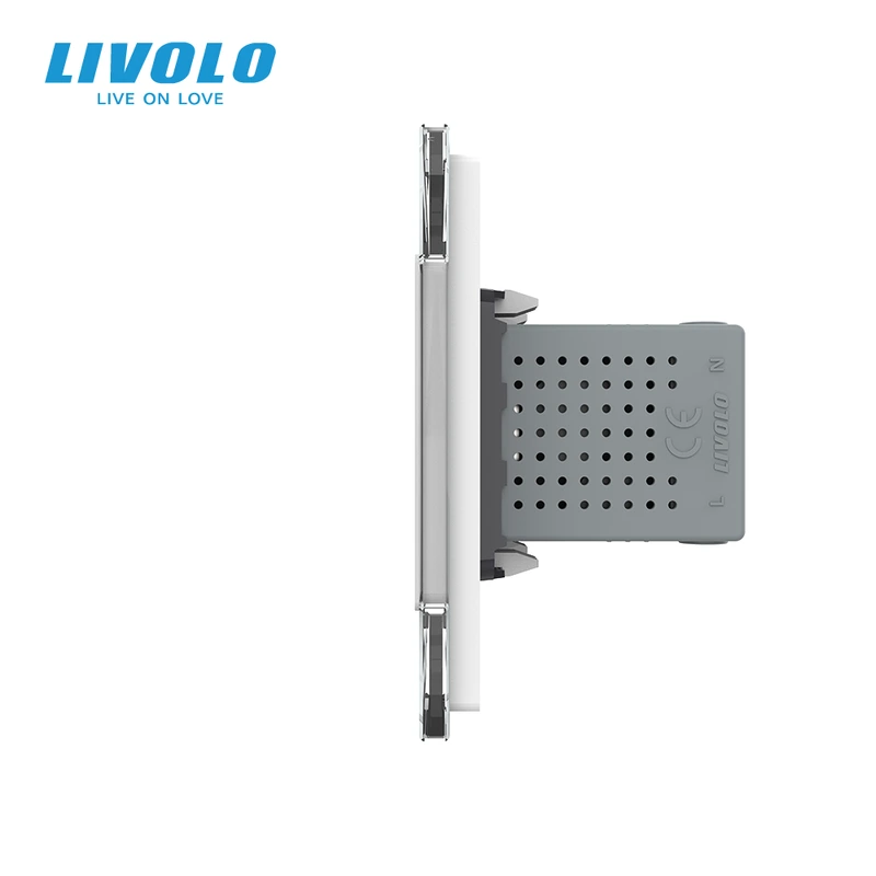 Розетка LIVOLO з заземленням і двома USB розетками, біла, настінна дизайнерська, скляна рамка