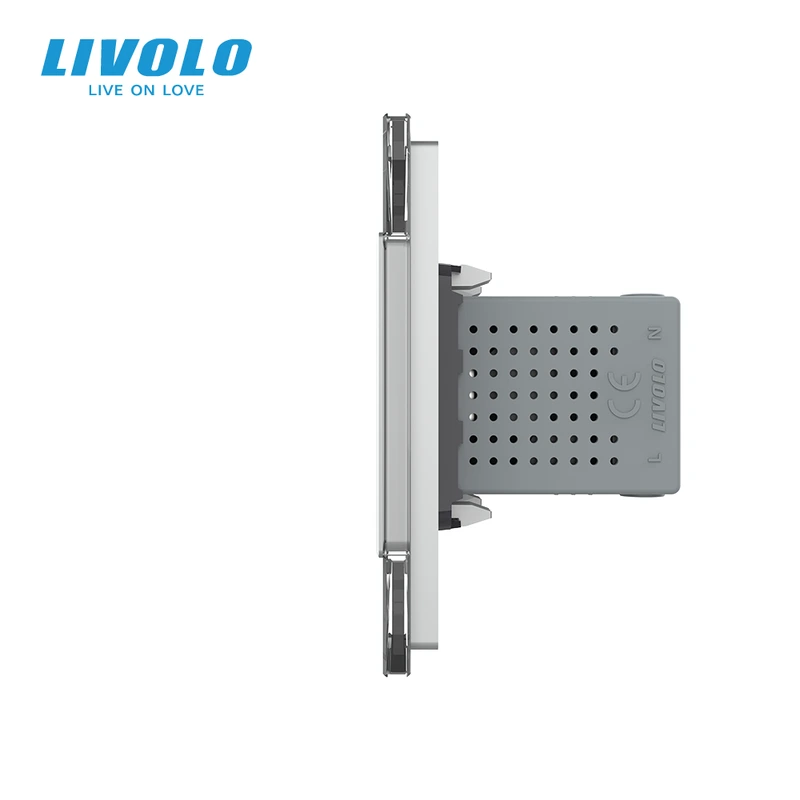 Розетка LIVOLO з заземленням і двома USB розетками, сіра, настінна дизайнерська, скляна рамка