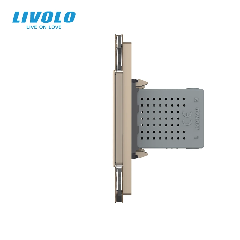 Розетка LIVOLO з заземленням і двома USB розетками, золота, настінна дизайнерська, скляна рамка